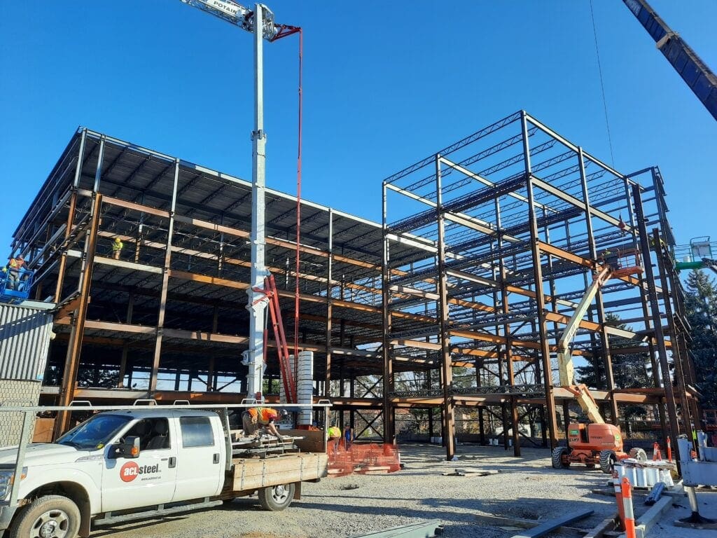 Steel frames for supporting the building