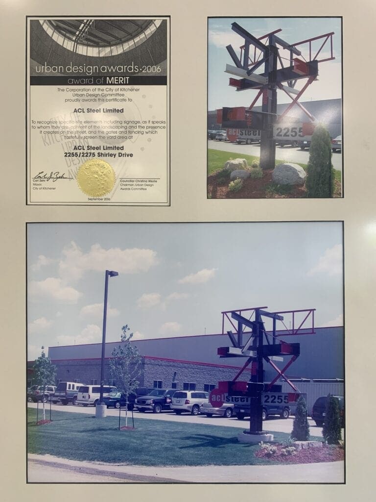 a photo of a merit award and a parking lot