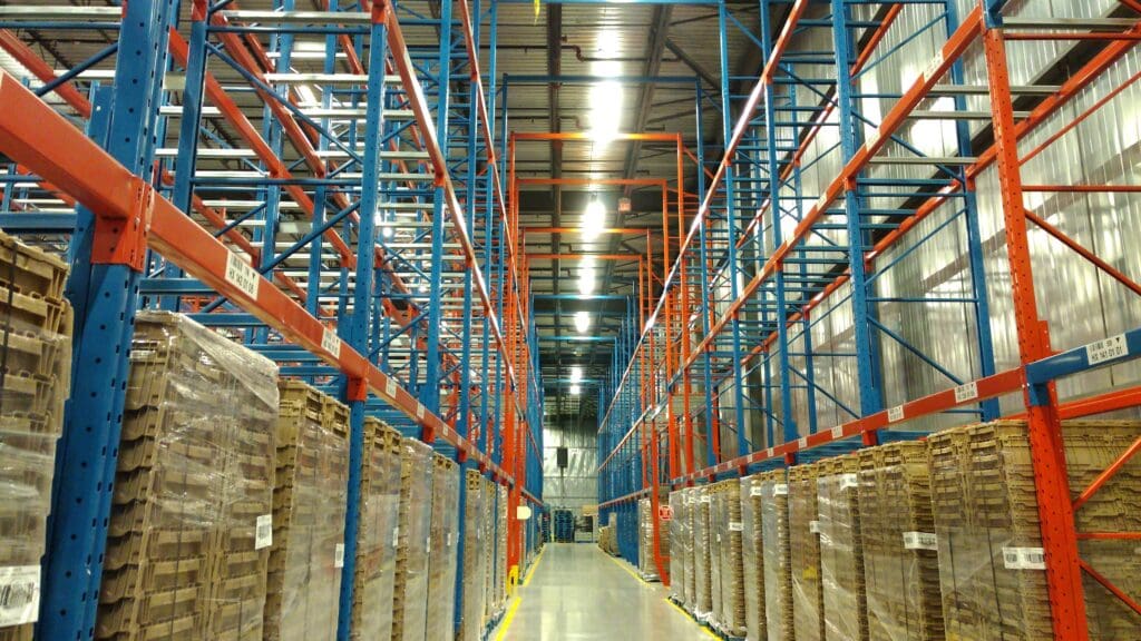 Containers inside a storage facility