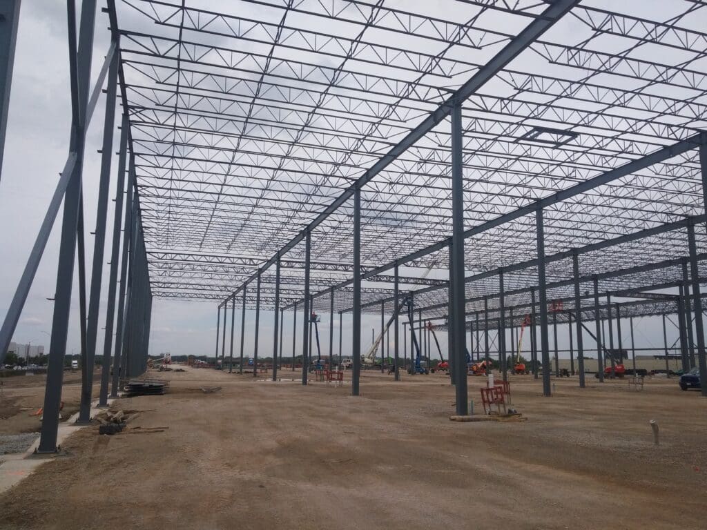 A wide space under the steel frames