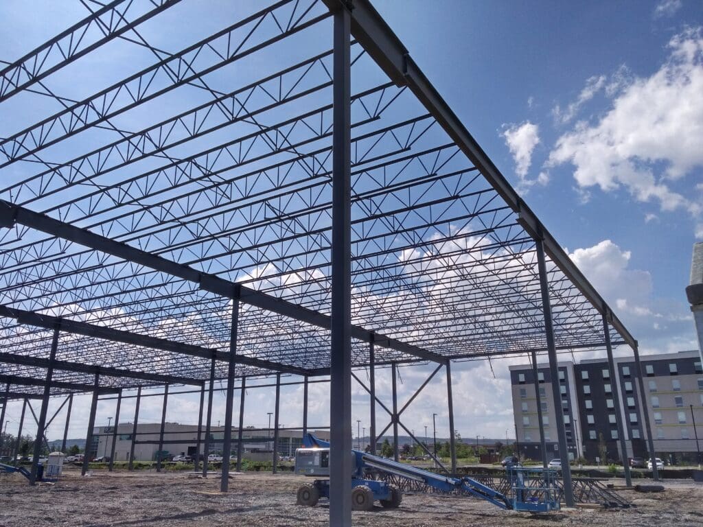 A look at the steel frames for the roof