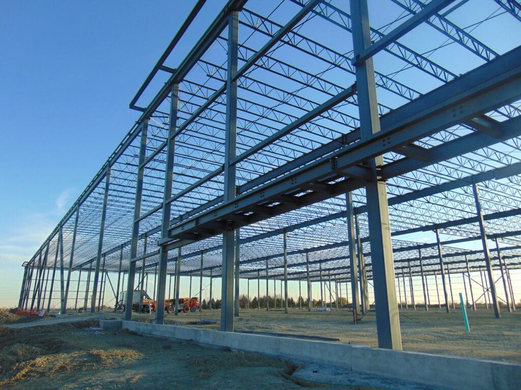 Steel building frames placed for the project