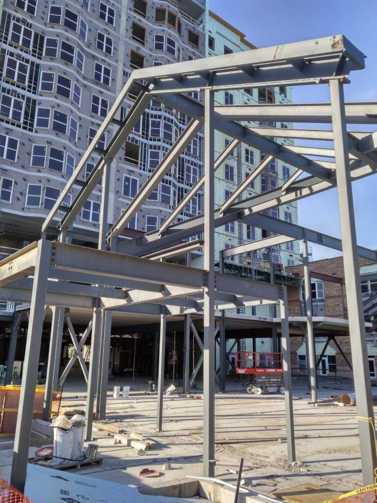 A buildings frames near another property