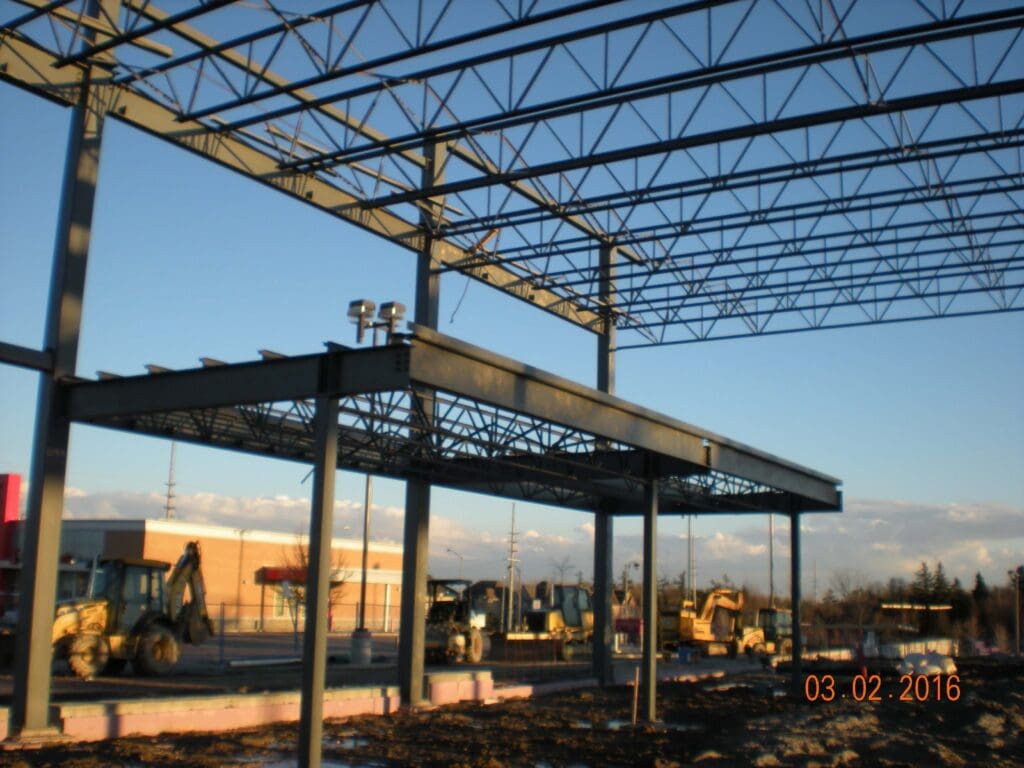 Steel frames for the roof and walls of a building