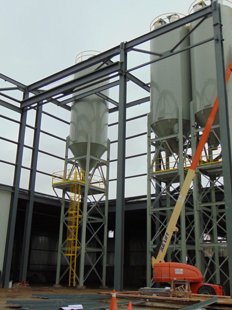 A steel frame to support storage tanks  