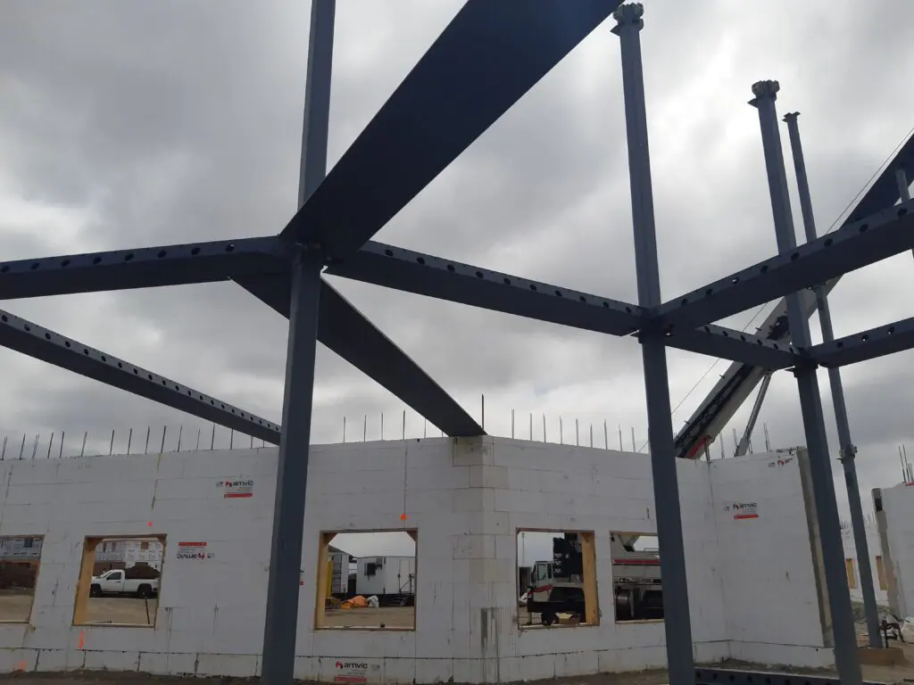 Steel frames above an under construction building